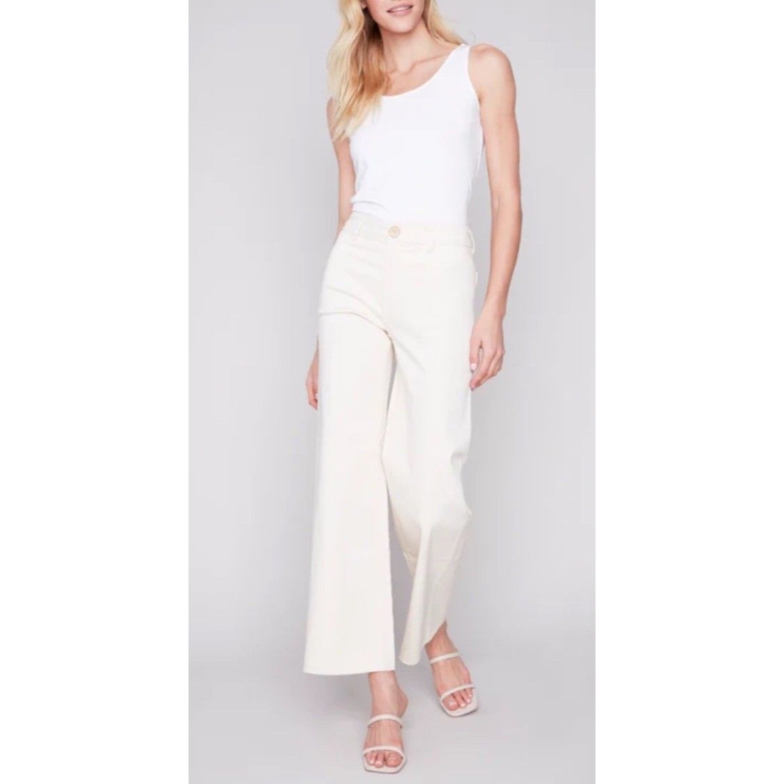 New Charlie B Wide Leg Pant Womens Sz 12 Raw Hem Natural Comfort Minimalist